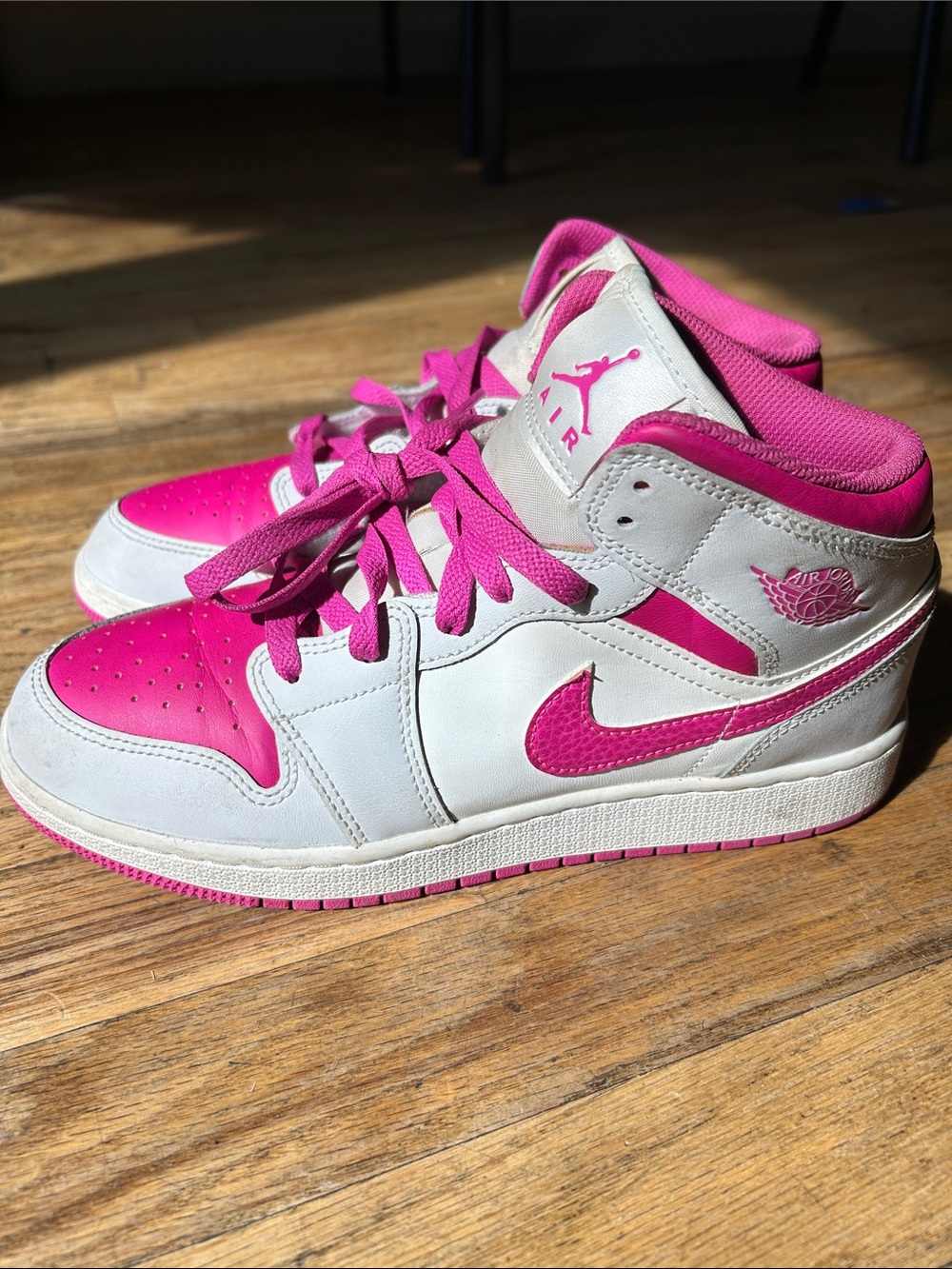 Jordan High-Top Sneakers in Bright Pink and White